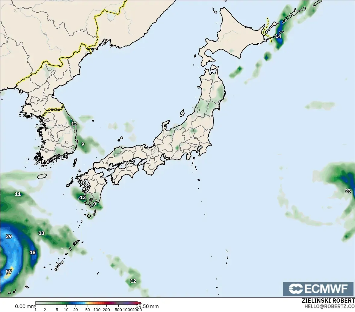 ECMWF IFS 0.25° загвар - Япон, Хур Тунадас Хуримтлал