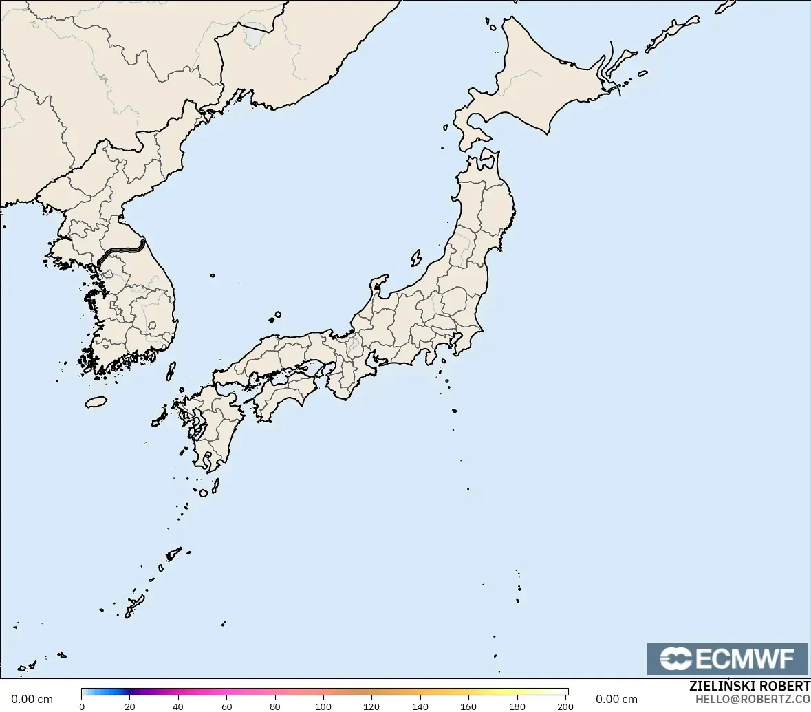 ECMWF IFS 0.25° загвар - Япон, Цасны Зузаан
