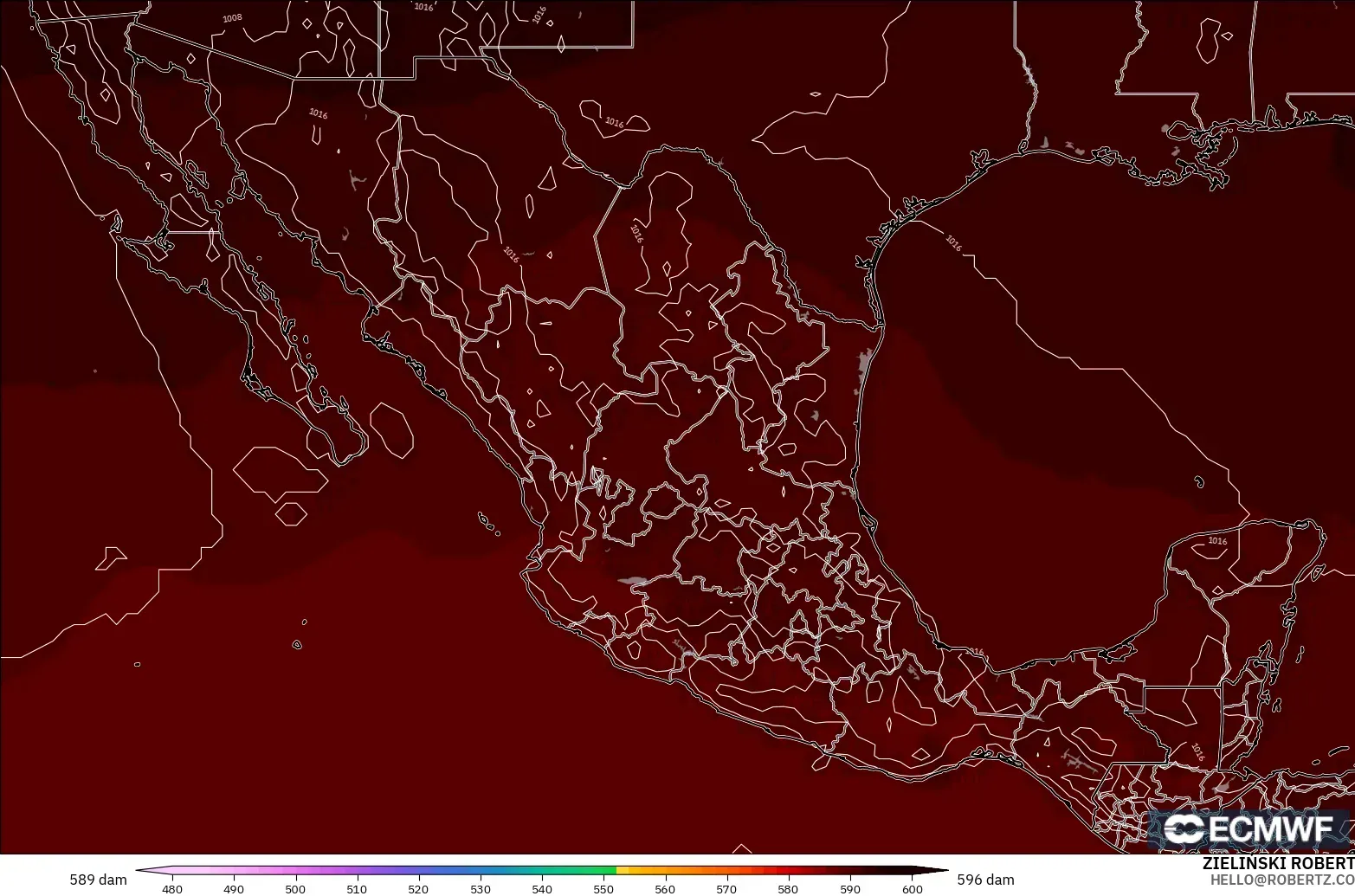 ECMWF IFS 0.25° загвар - Мексик, 500 гПа дахь геопотенциал өндөр