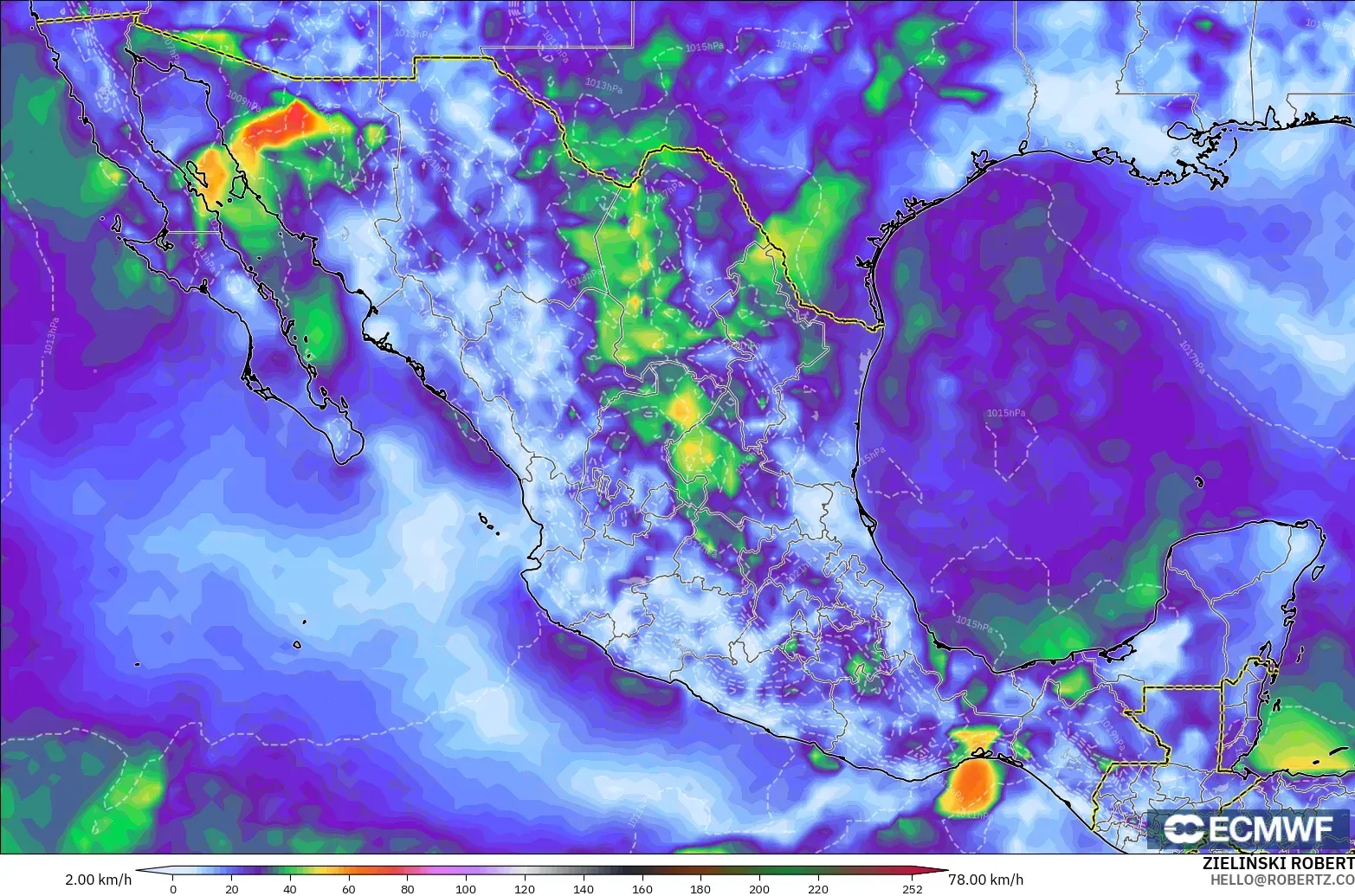 ECMWF IFS 0.25° загвар - Мексик, Хамгийн Их Салхи