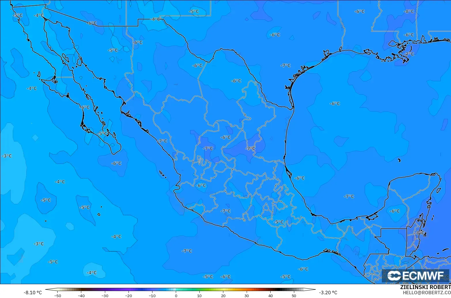 ECMWF IFS 0.25° загвар - Мексик, Температур 500 hPa