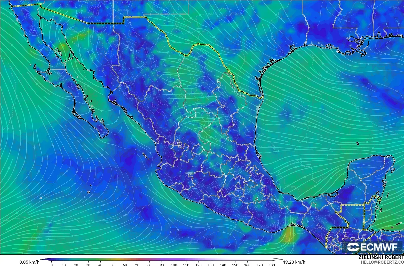 ECMWF IFS 0.25° загвар - Мексик, Салхи 10 м