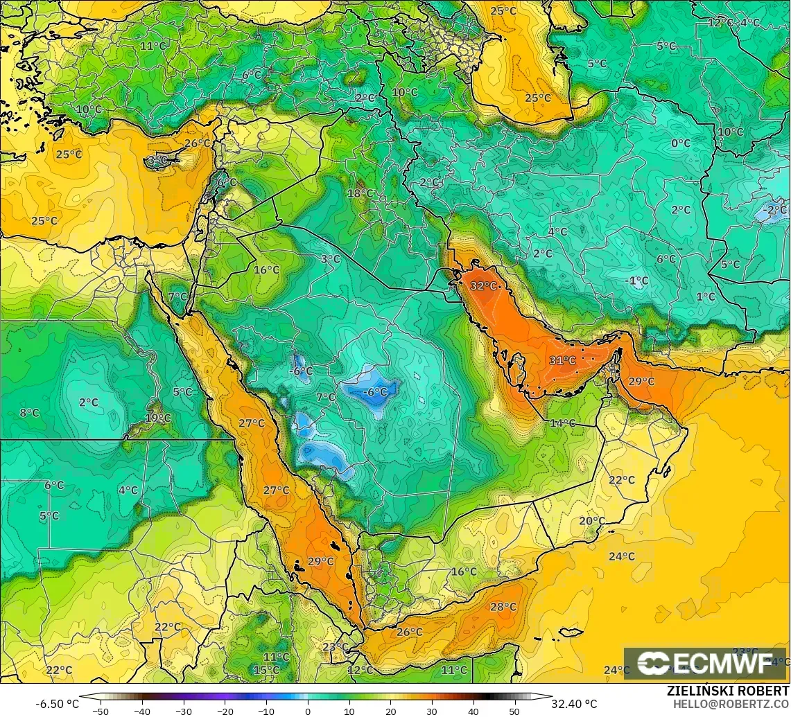 ECMWF IFS 0.25° загвар - Ойрх Дорнод, Цэгийн Чийг 2 м