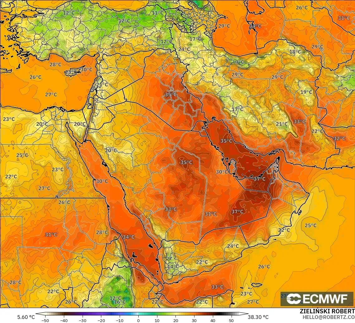 ECMWF IFS 0.25° загвар - Ойрх Дорнод, Температур 2 м