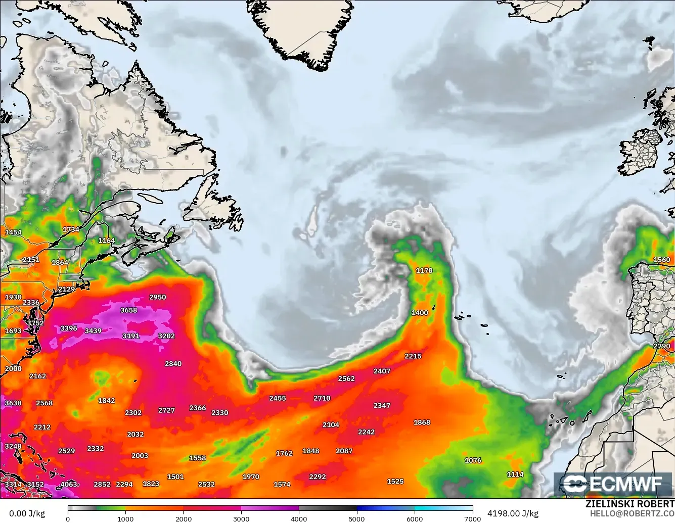 ECMWF IFS 0.25° загвар - Хойд Атлантик, CAPE