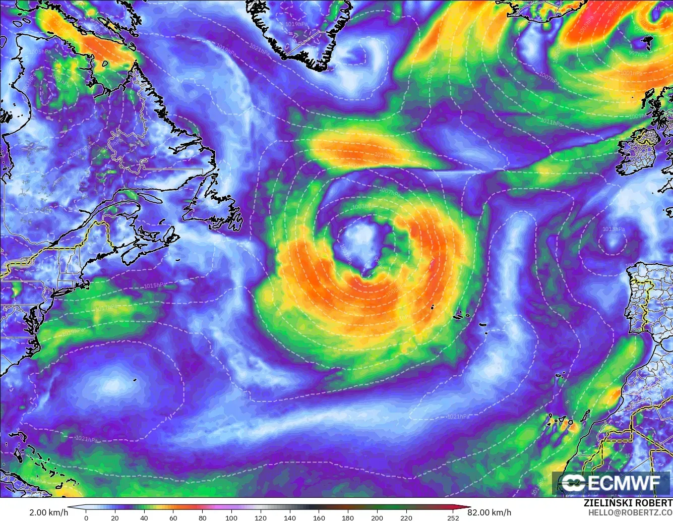 ECMWF IFS 0.25° загвар - Хойд Атлантик, Салхины Ширүүн Нөлөөлөл