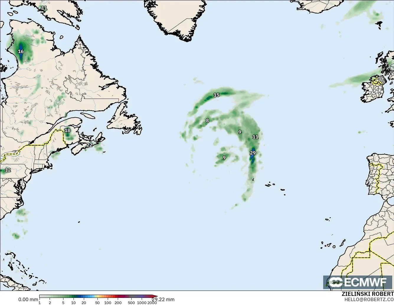 ECMWF IFS 0.25° загвар - Хойд Атлантик, Хур Тунадас Хуримтлал