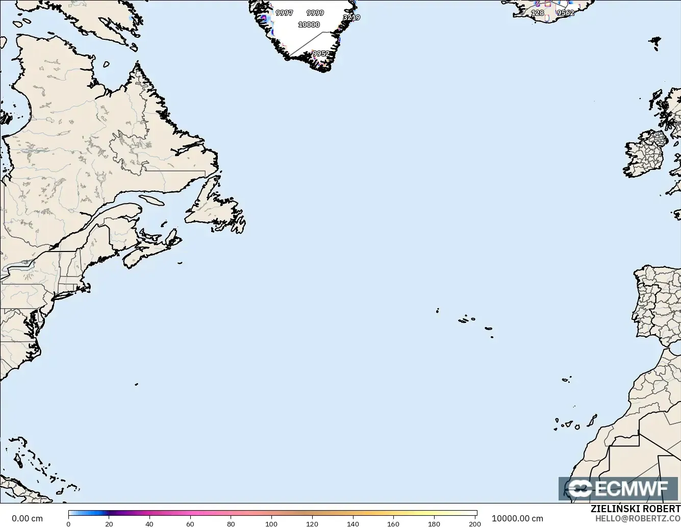 ECMWF IFS 0.25° загвар - Хойд Атлантик, Цасны Зузаан