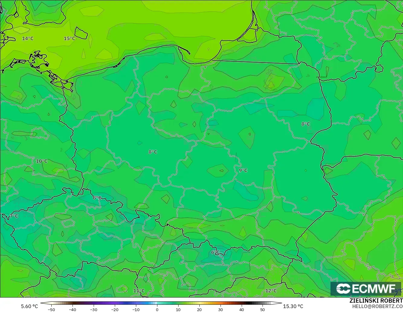 ECMWF IFS 0.25° загвар - Польш, Цэгийн Чийг 2 м