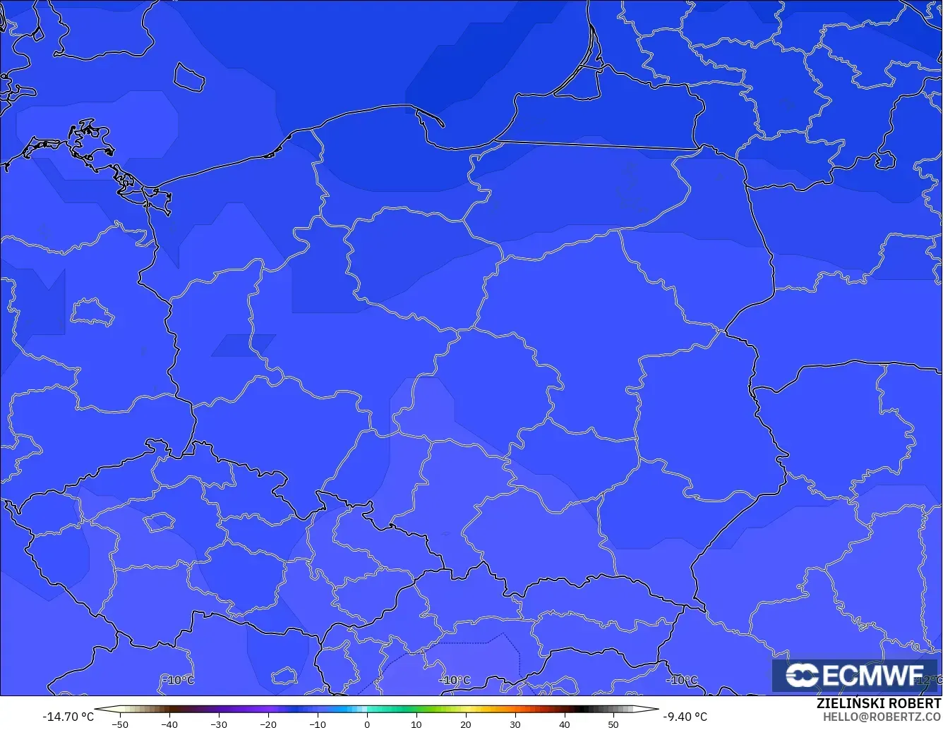 ECMWF IFS 0.25° загвар - Польш, Температур 500 hPa