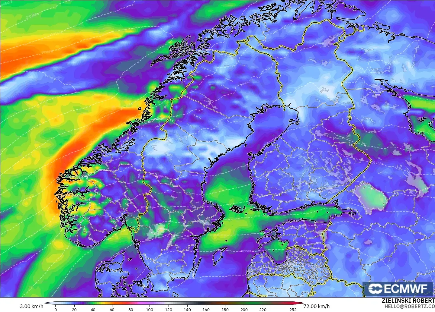 ECMWF IFS 0.25° загвар - Скандинав, Салхины Ширүүн Нөлөөлөл