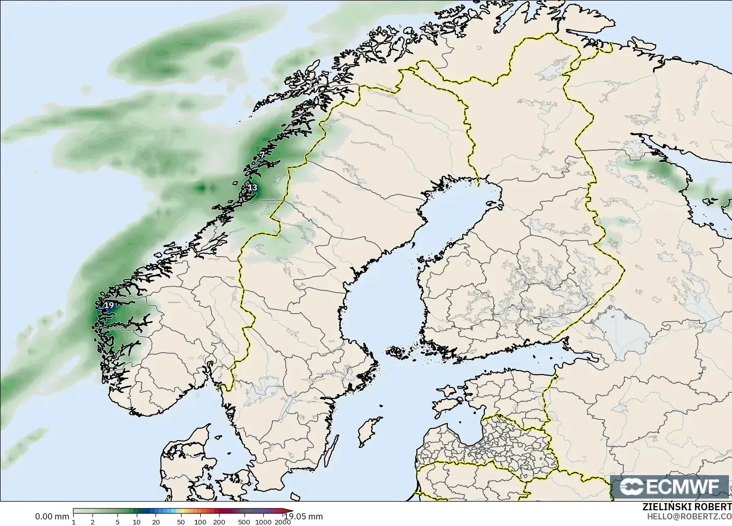 ECMWF IFS 0.25° загвар - Скандинав, Хур Тунадас Хуримтлал