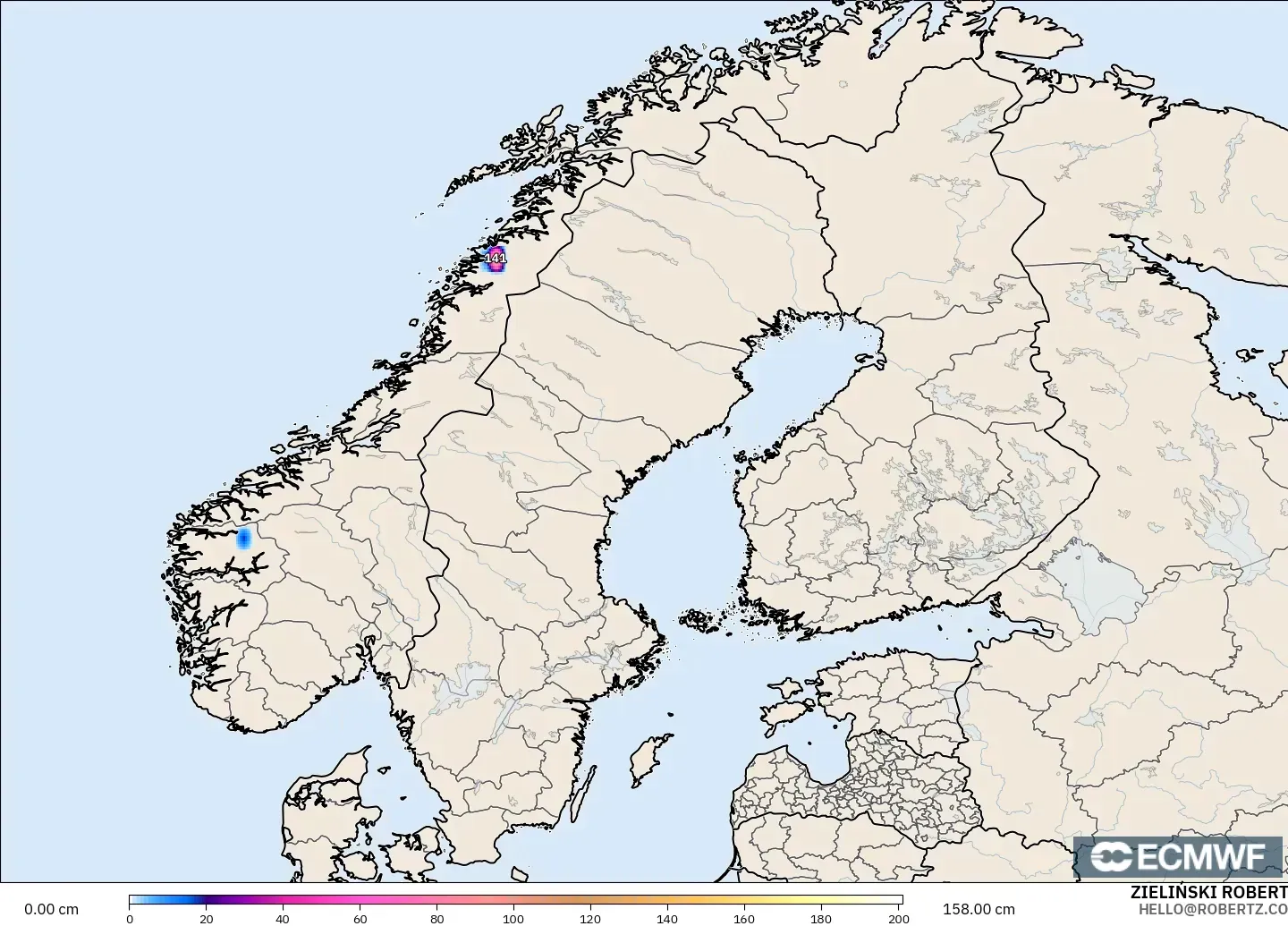 ECMWF IFS 0.25° загвар - Скандинав, Цасны Зузаан