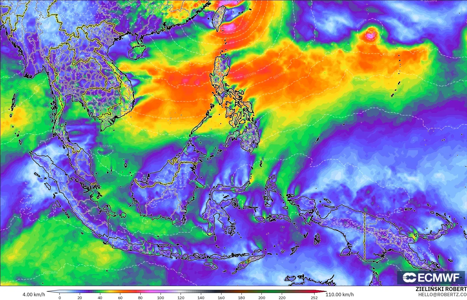ECMWF IFS 0.25° загвар - Өмнөд-Зүүн Ази, Салхины Ширүүн Нөлөөлөл