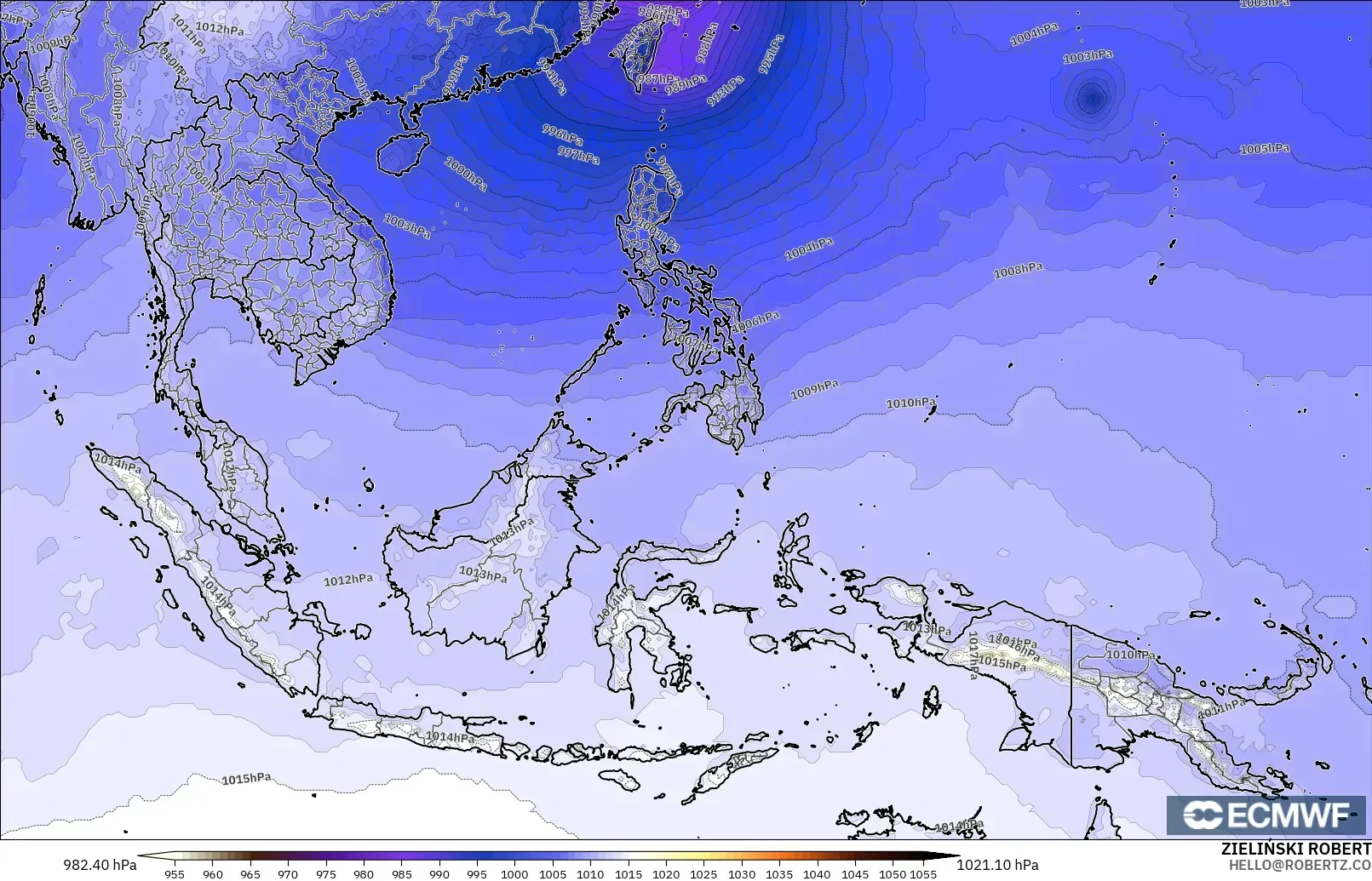 ECMWF IFS 0.25° загвар - Өмнөд-Зүүн Ази, Даралт