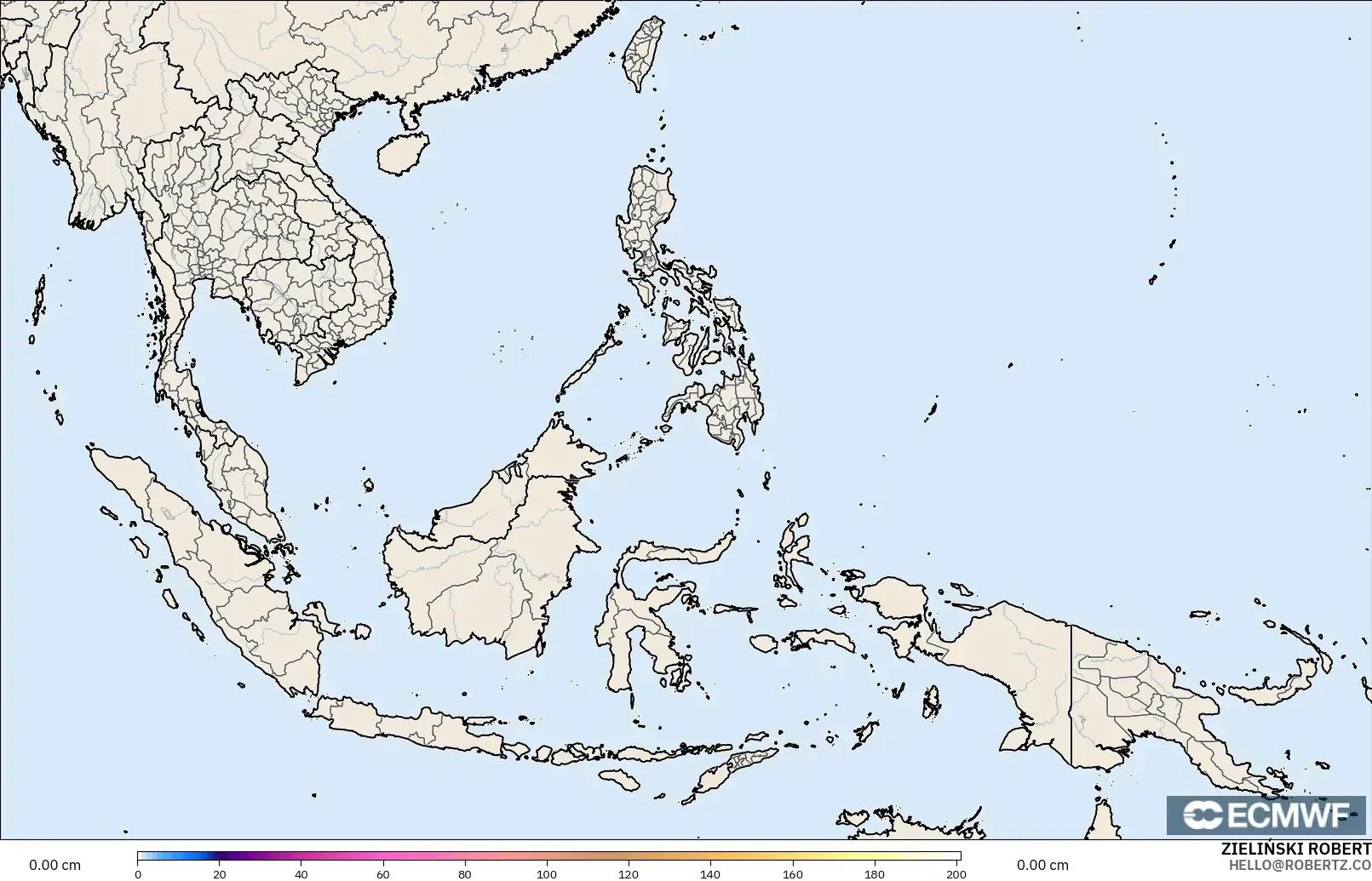 ECMWF IFS 0.25° загвар - Өмнөд-Зүүн Ази, Цасны Зузаан