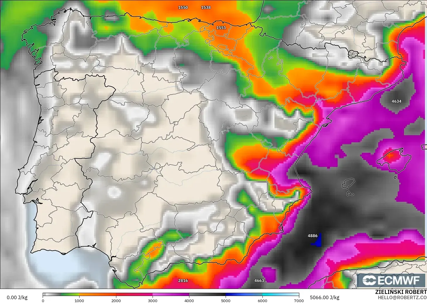 ECMWF IFS 0.25° загвар - Испани, CAPE