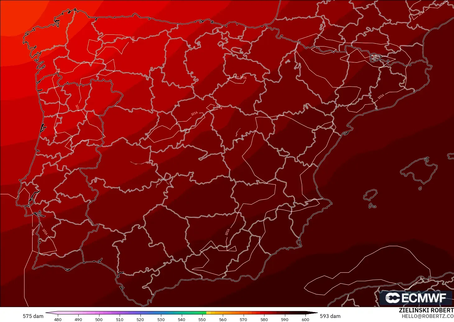 ECMWF IFS 0.25° загвар - Испани, 500 гПа дахь геопотенциал өндөр