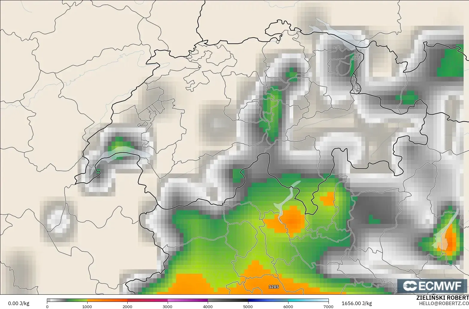 ECMWF IFS 0.25° загвар - Швейцар, CAPE