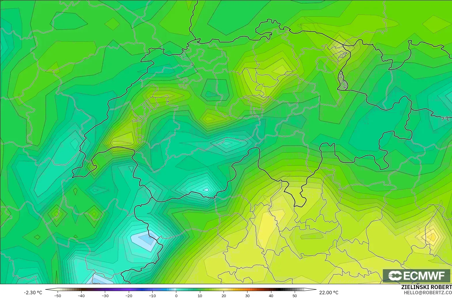 ECMWF IFS 0.25° загвар - Швейцар, Цэгийн Чийг 2 м