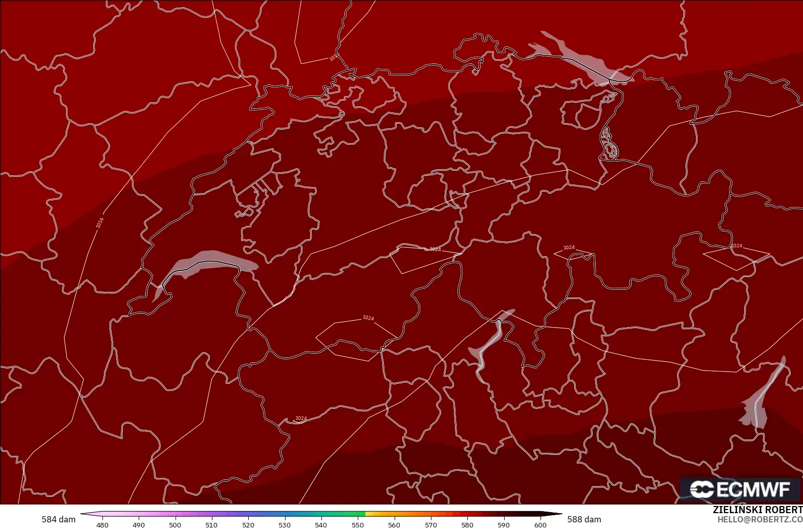 ECMWF IFS 0.25° загвар - Швейцар, 500 гПа дахь геопотенциал өндөр