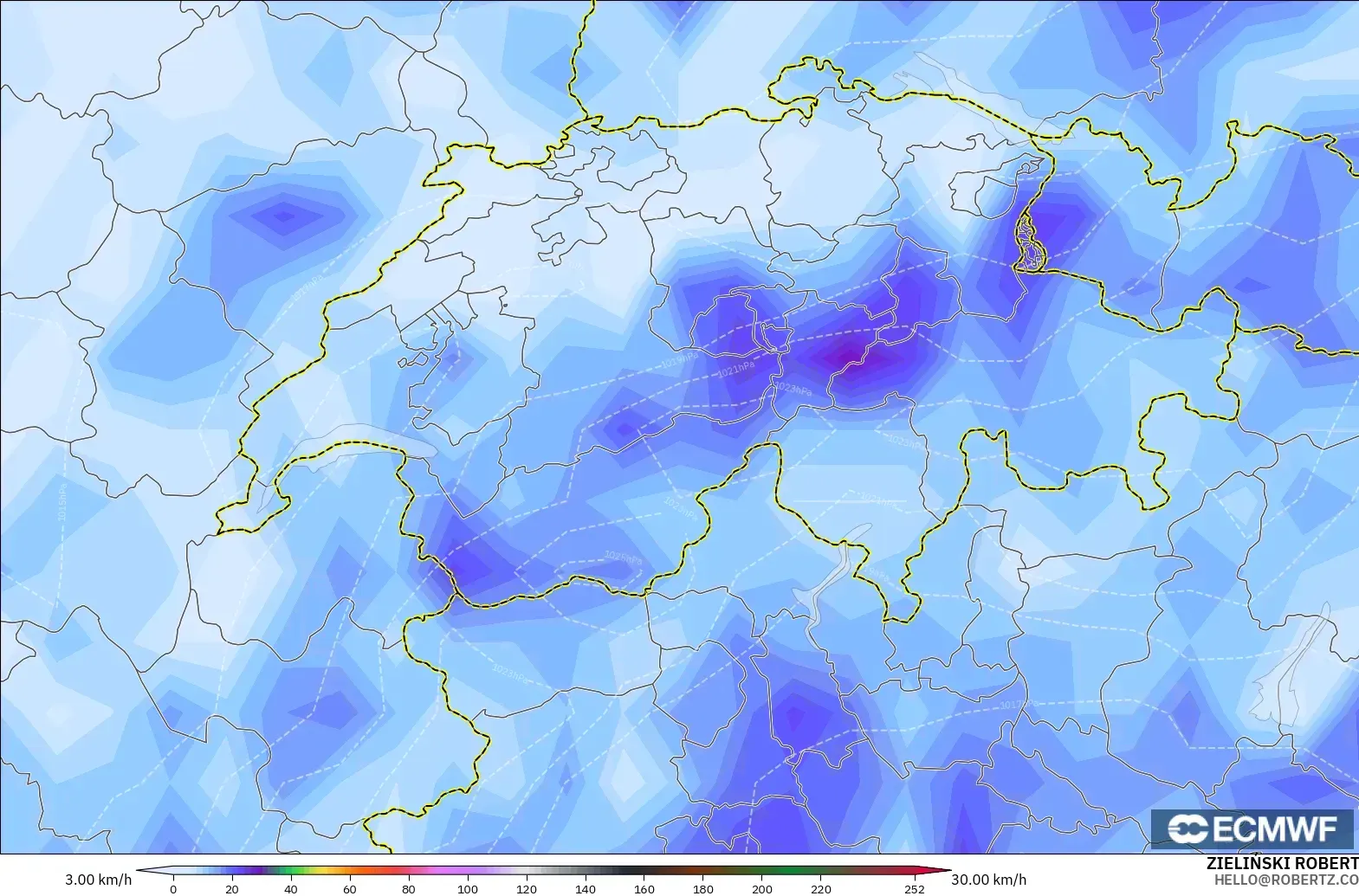 ECMWF IFS 0.25° загвар - Швейцар, Хамгийн Их Салхи