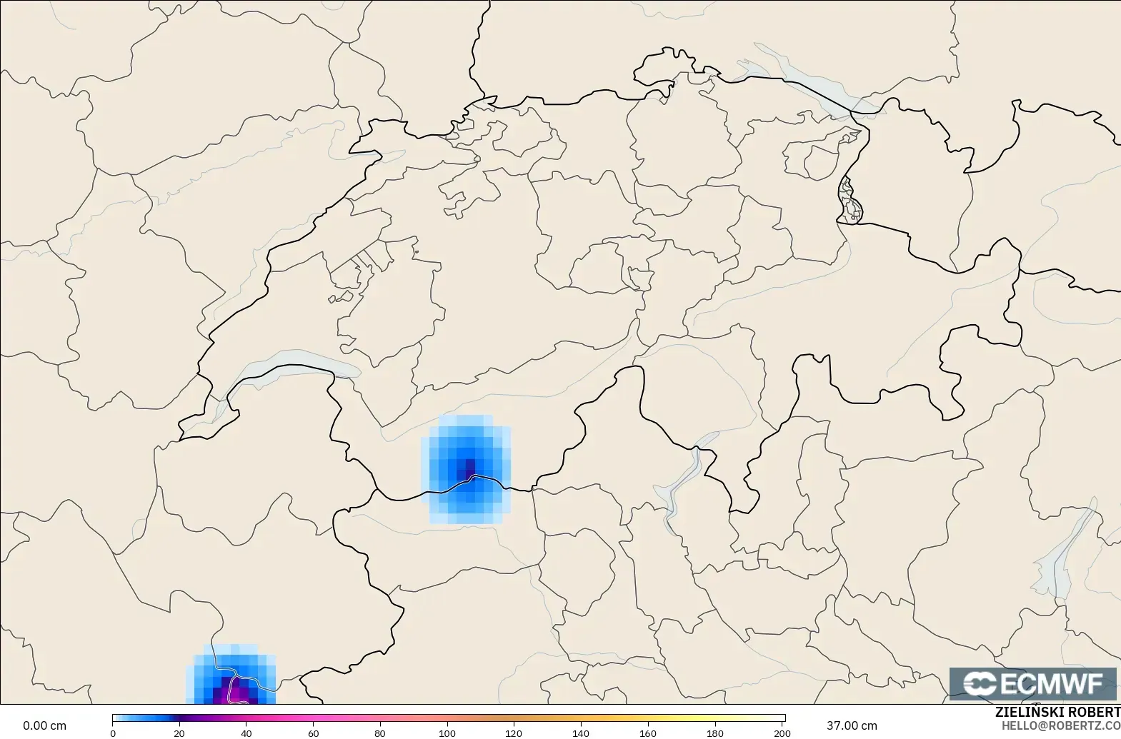ECMWF IFS 0.25° загвар - Швейцар, Цасны Зузаан