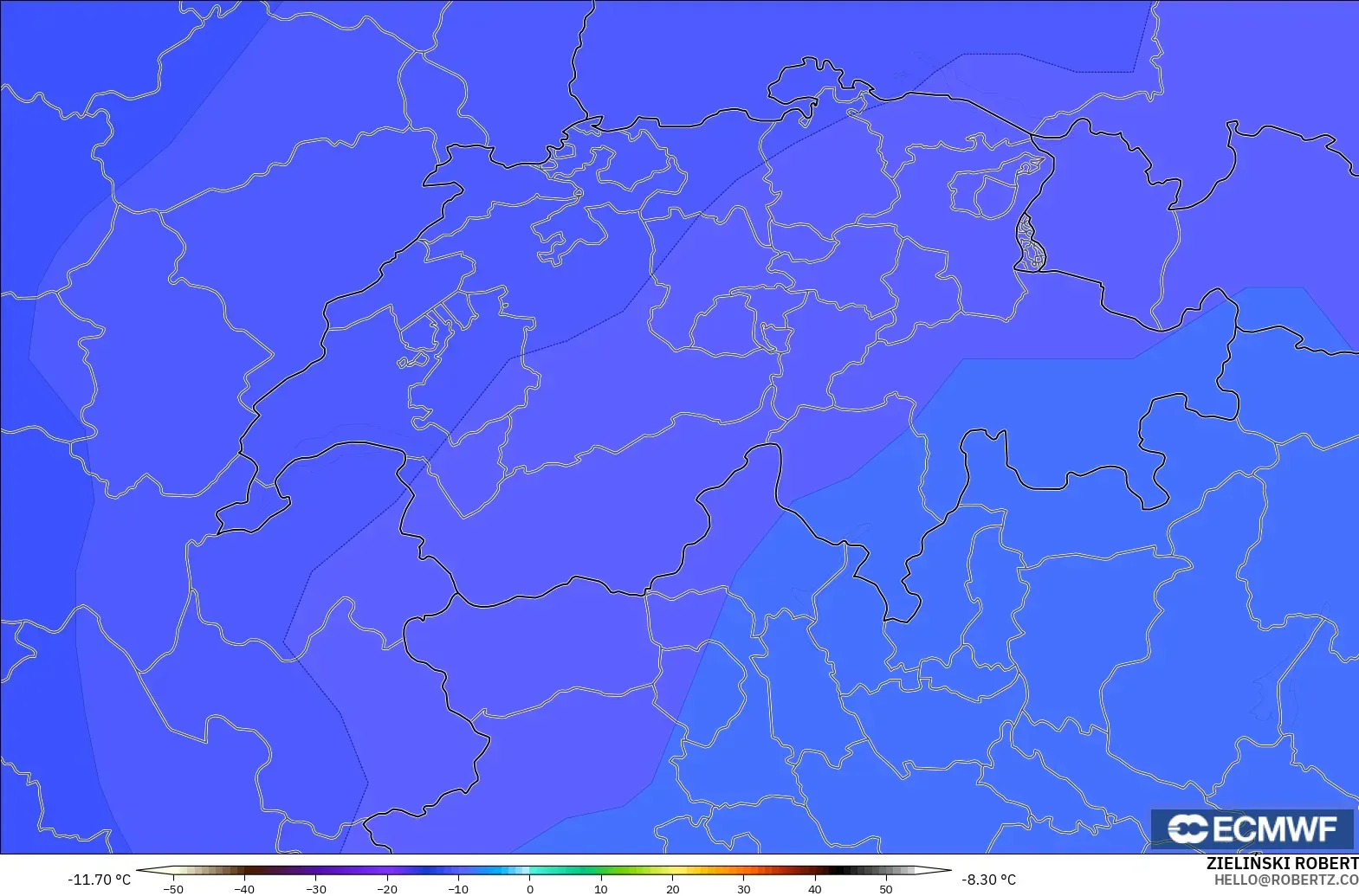 ECMWF IFS 0.25° загвар - Швейцар, Температур 500 hPa