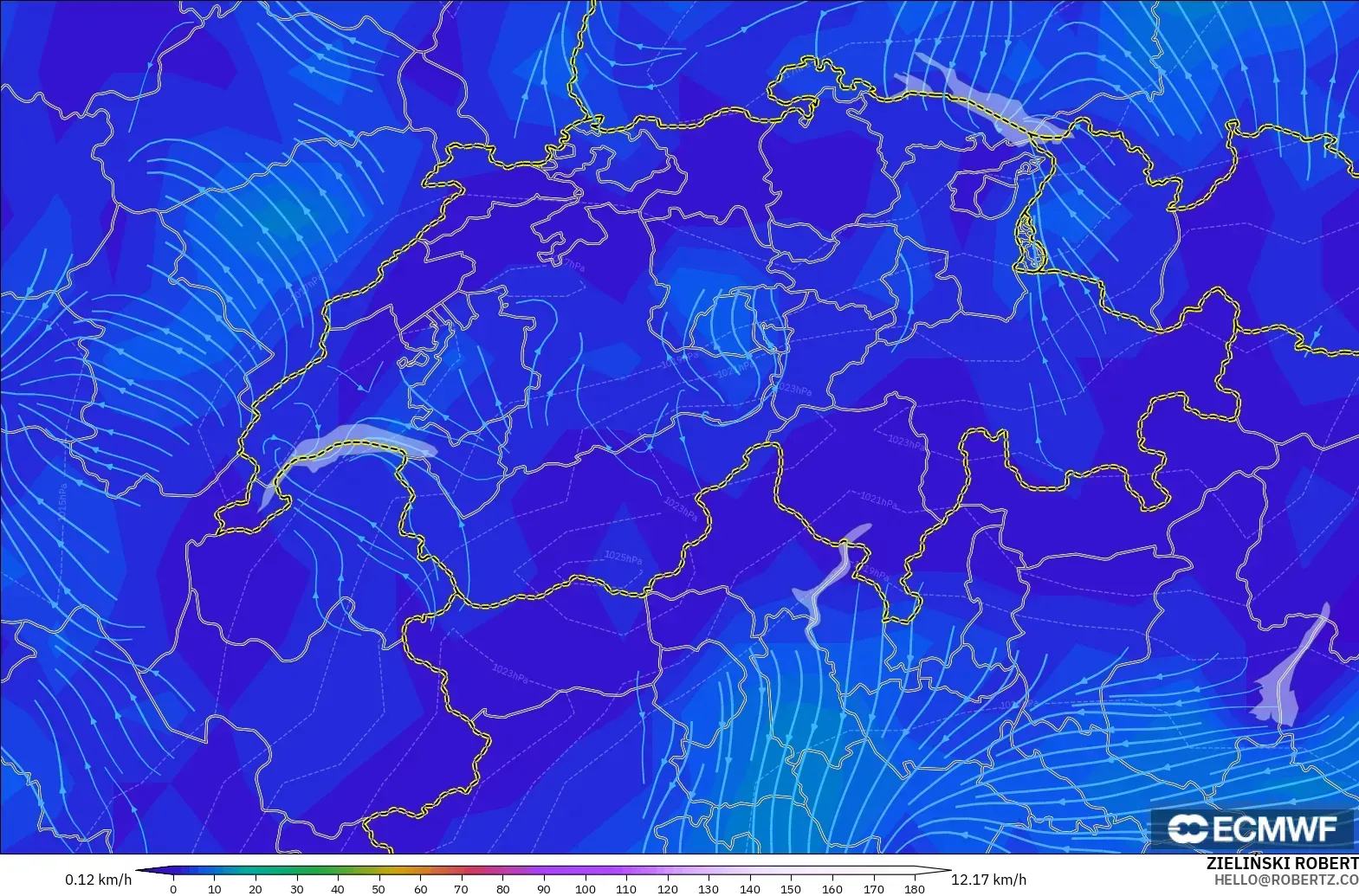 ECMWF IFS 0.25° загвар - Швейцар, Салхи 10 м