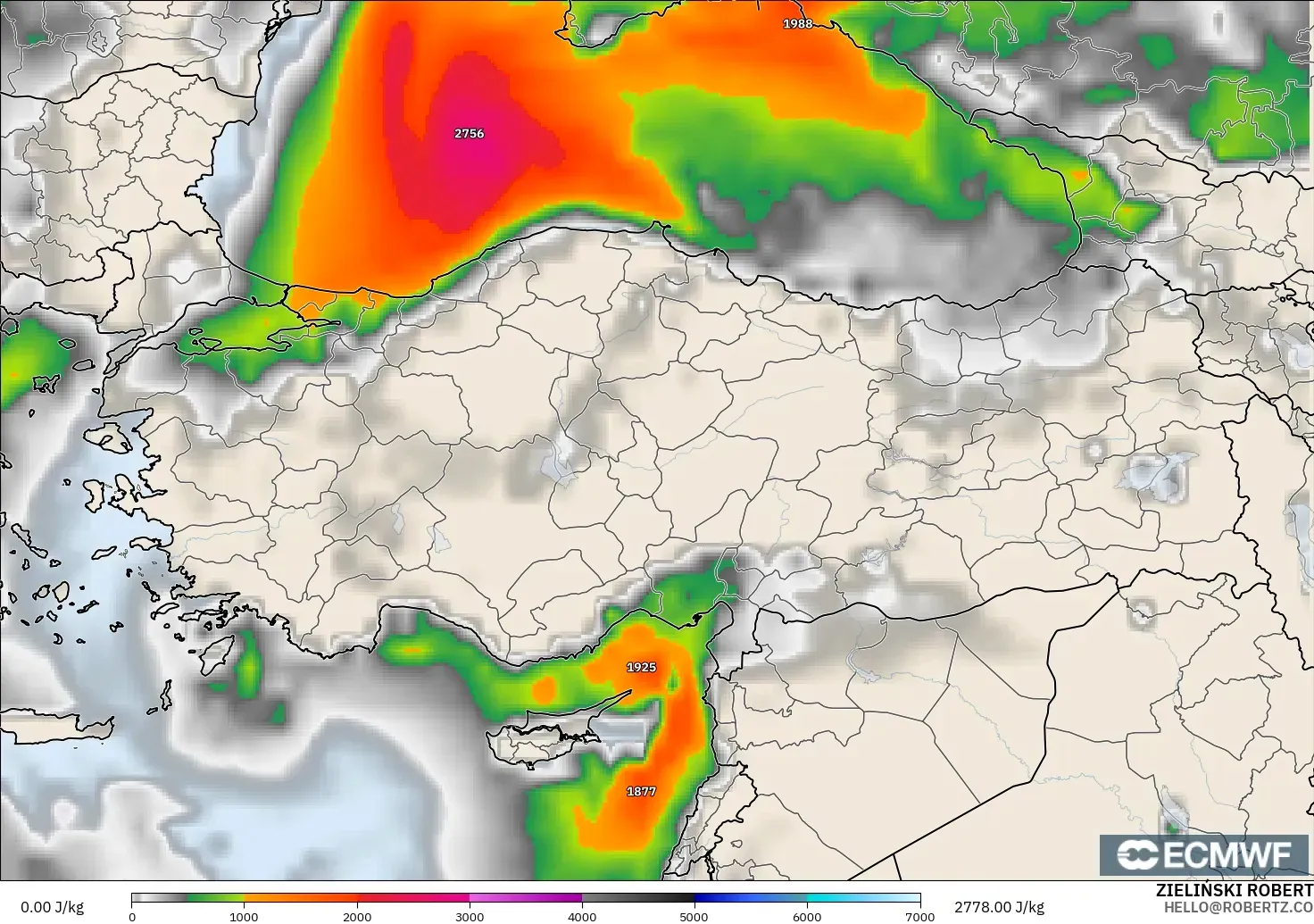 ECMWF IFS 0.25° загвар - Турк, CAPE