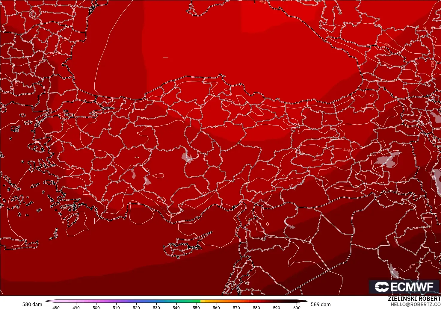 ECMWF IFS 0.25° загвар - Турк, 500 гПа дахь геопотенциал өндөр