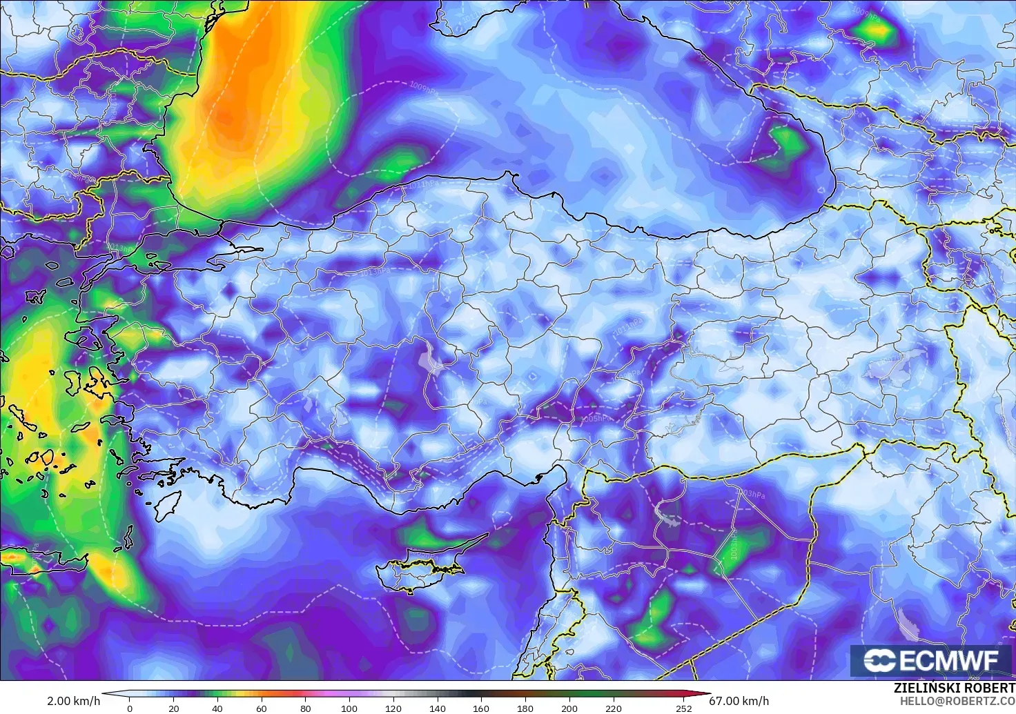 ECMWF IFS 0.25° загвар - Турк, Хамгийн Их Салхи