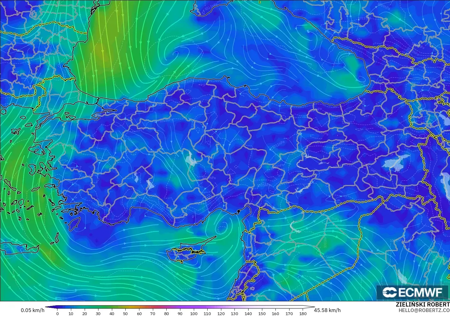 ECMWF IFS 0.25° загвар - Турк, Салхи 10 м