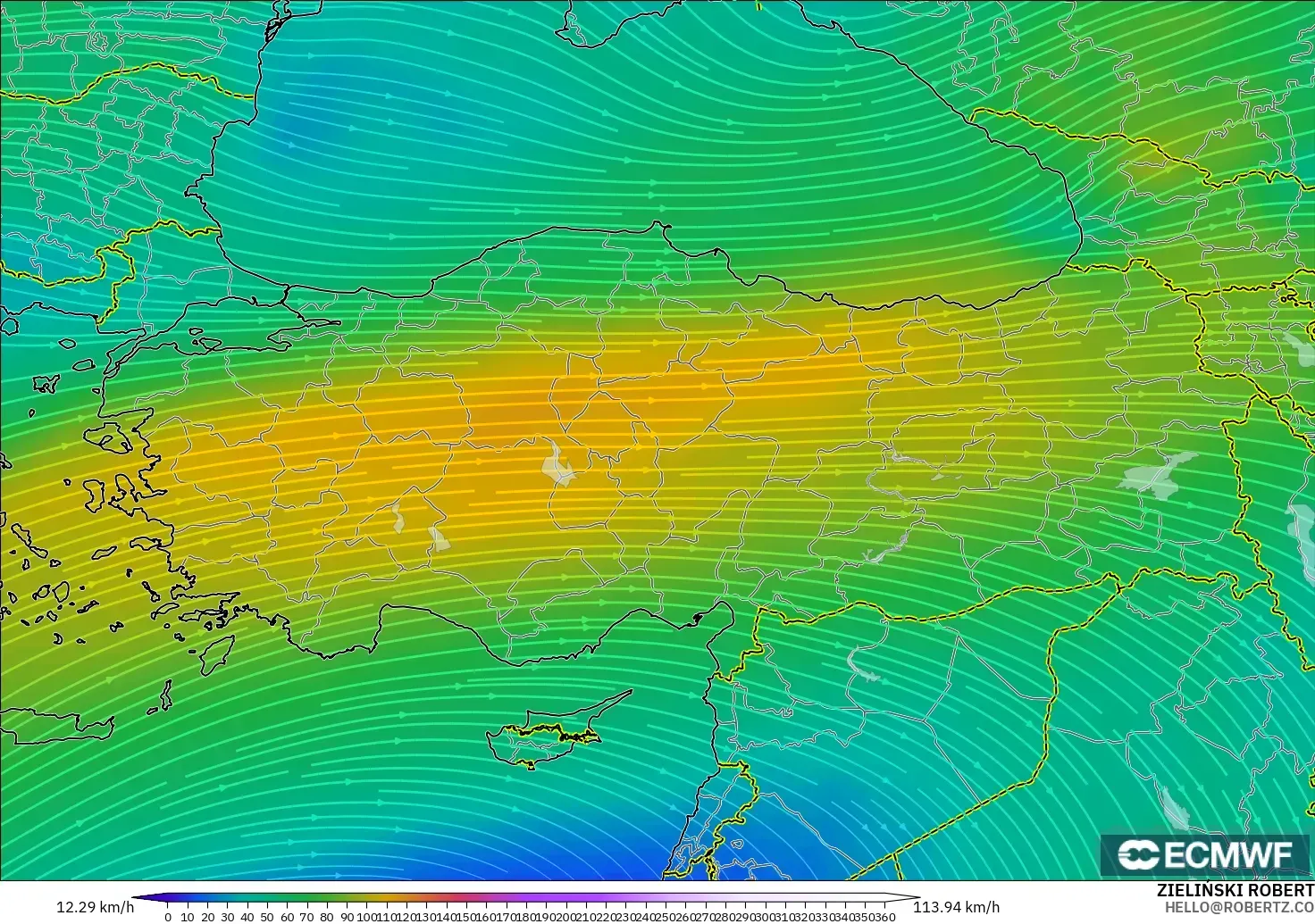 ECMWF IFS 0.25° загвар - Турк, Салхи 300 hPa (түншил)