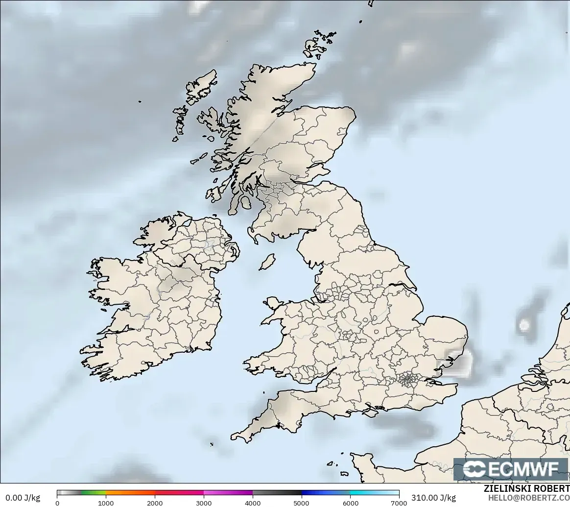 ECMWF IFS 0.25° загвар - Их Британи, CAPE