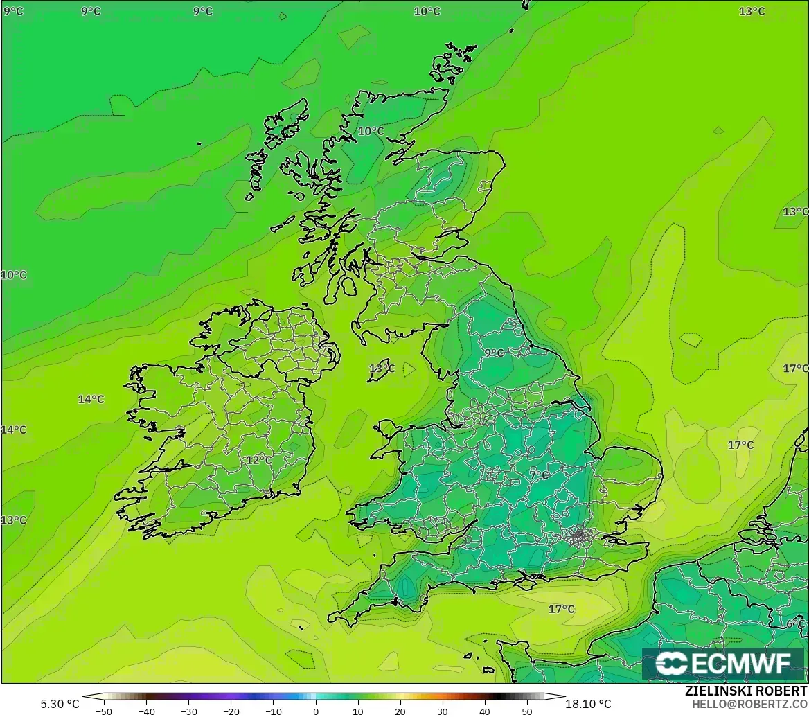 ECMWF IFS 0.25° загвар - Их Британи, Цэгийн Чийг 2 м
