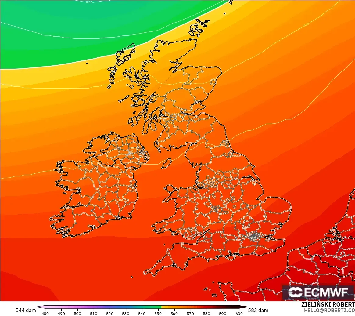ECMWF IFS 0.25° загвар - Их Британи, 500 гПа дахь геопотенциал өндөр