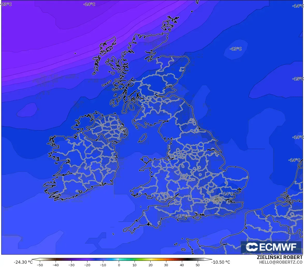 ECMWF IFS 0.25° загвар - Их Британи, Температур 500 hPa