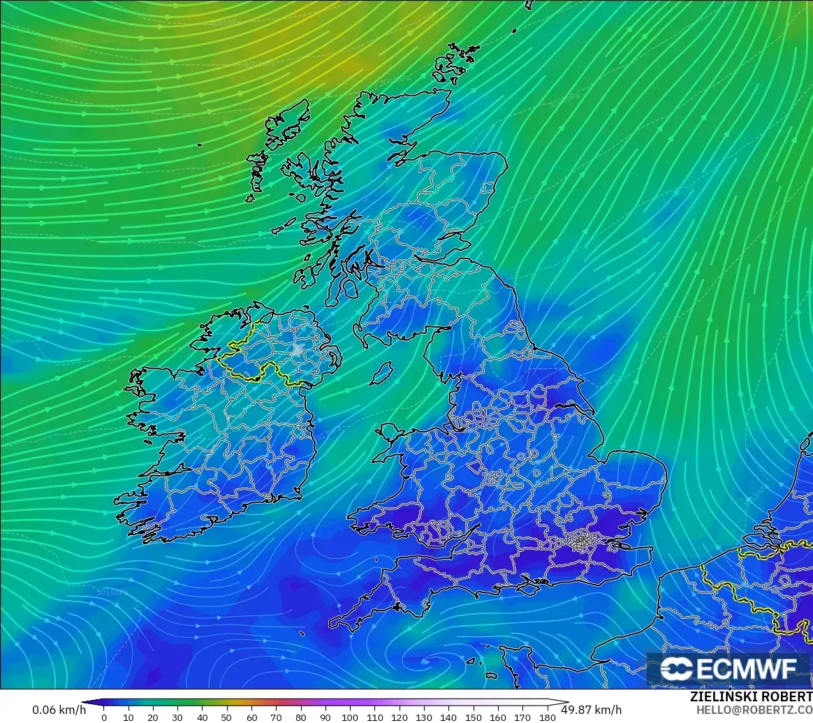 ECMWF IFS 0.25° загвар - Их Британи, Салхи 10 м