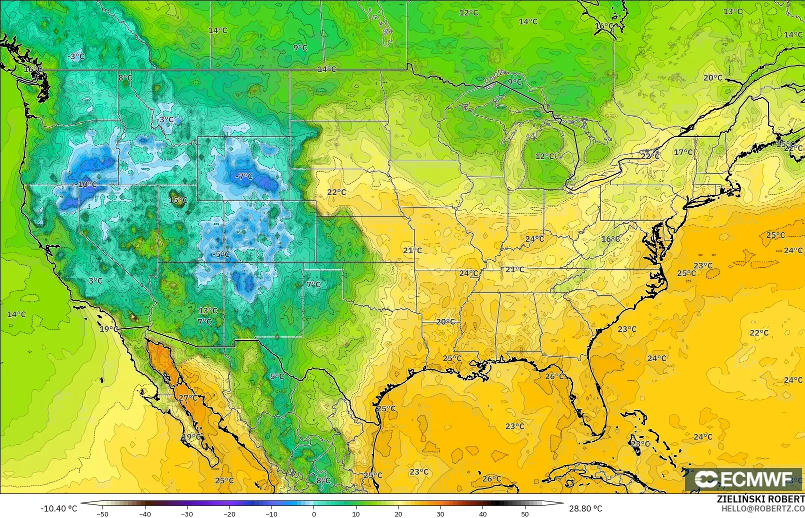 ECMWF IFS 0.25° загвар - АНУ, Цэгийн Чийг 2 м