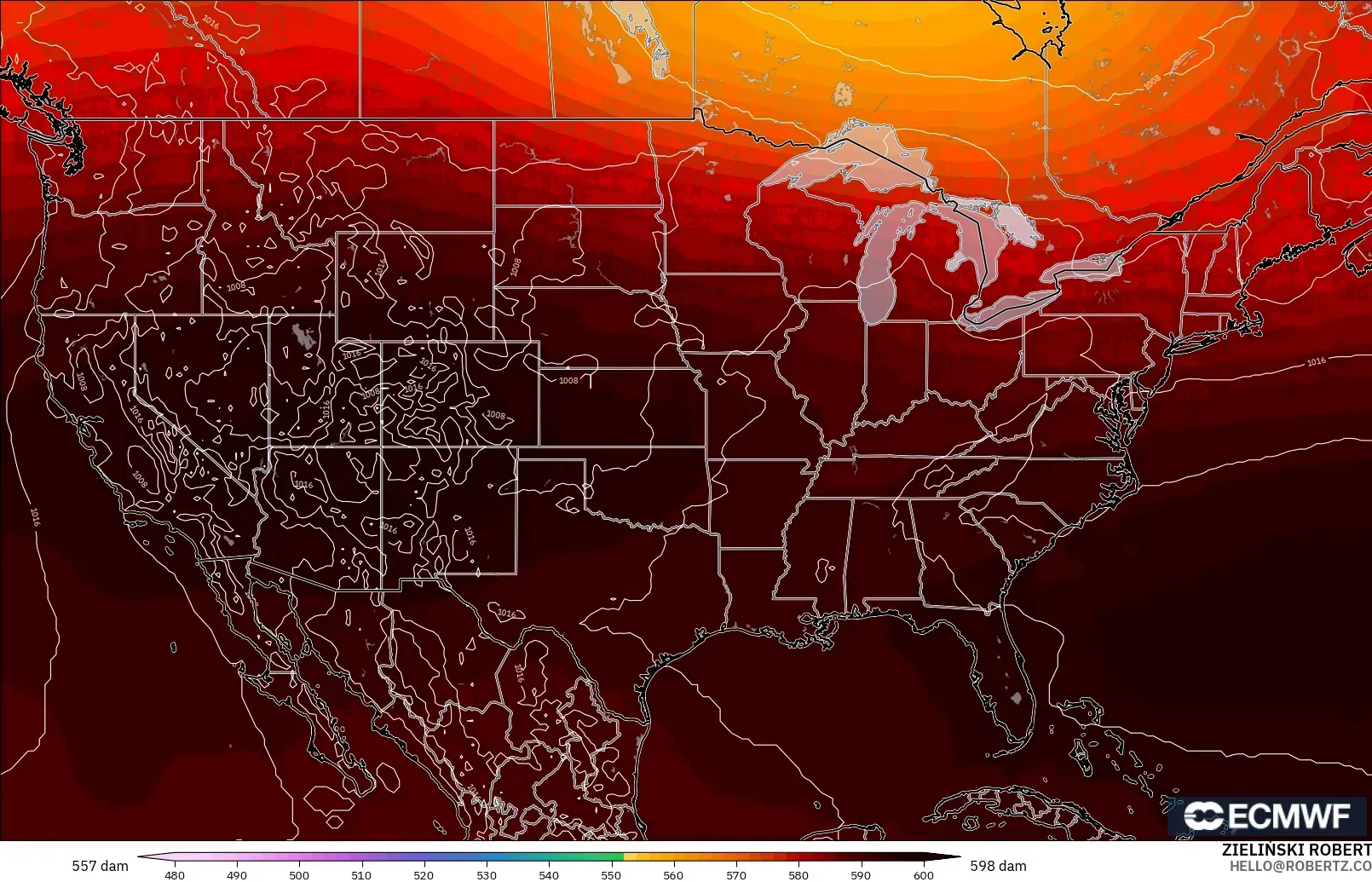 ECMWF IFS 0.25° загвар - АНУ, 500 гПа дахь геопотенциал өндөр