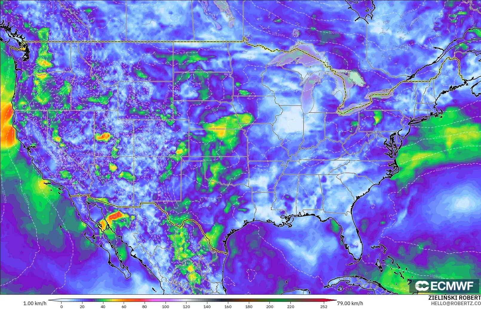ECMWF IFS 0.25° загвар - АНУ, Хамгийн Их Салхи