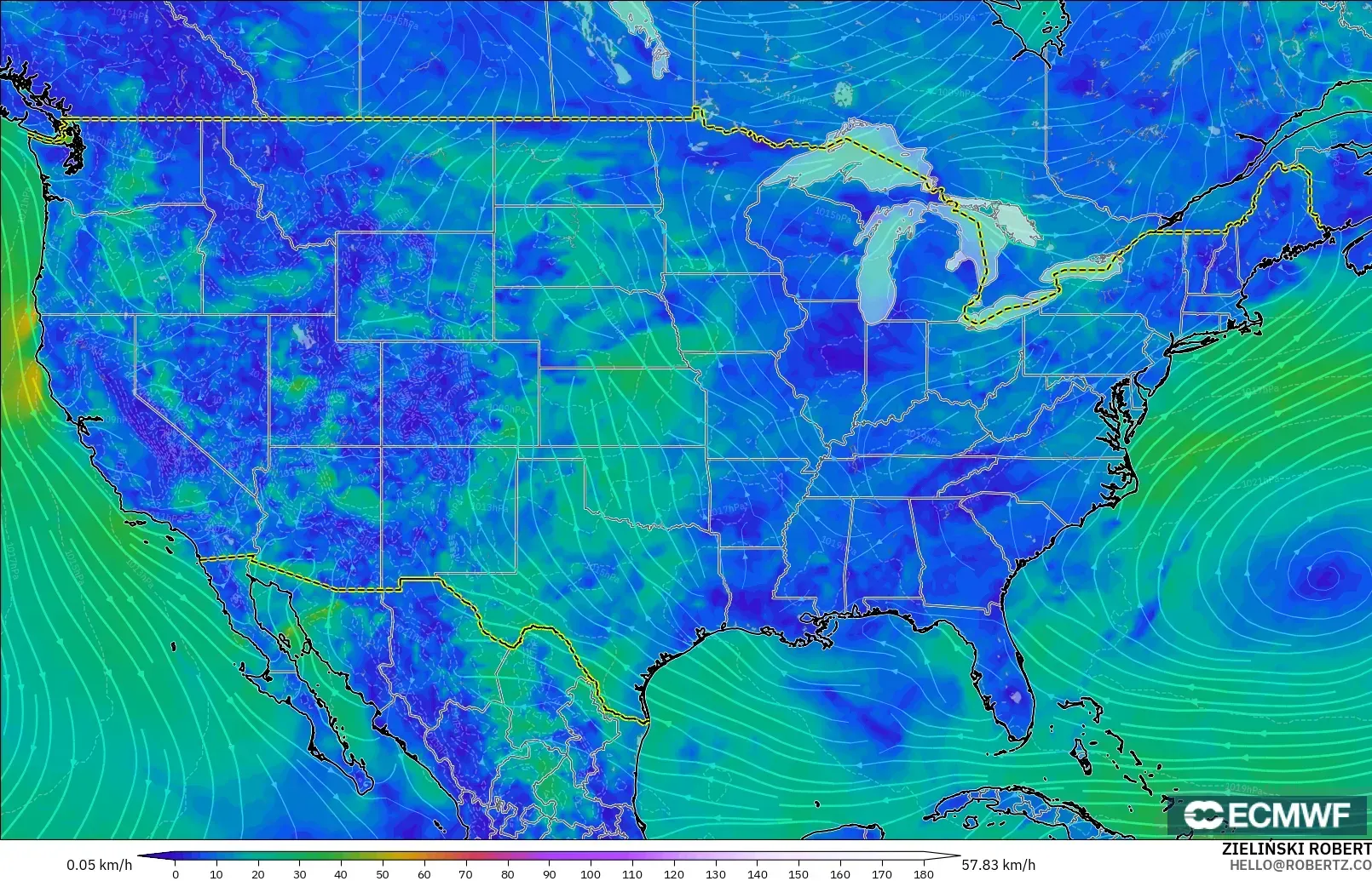 ECMWF IFS 0.25° загвар - АНУ, Салхи 10 м