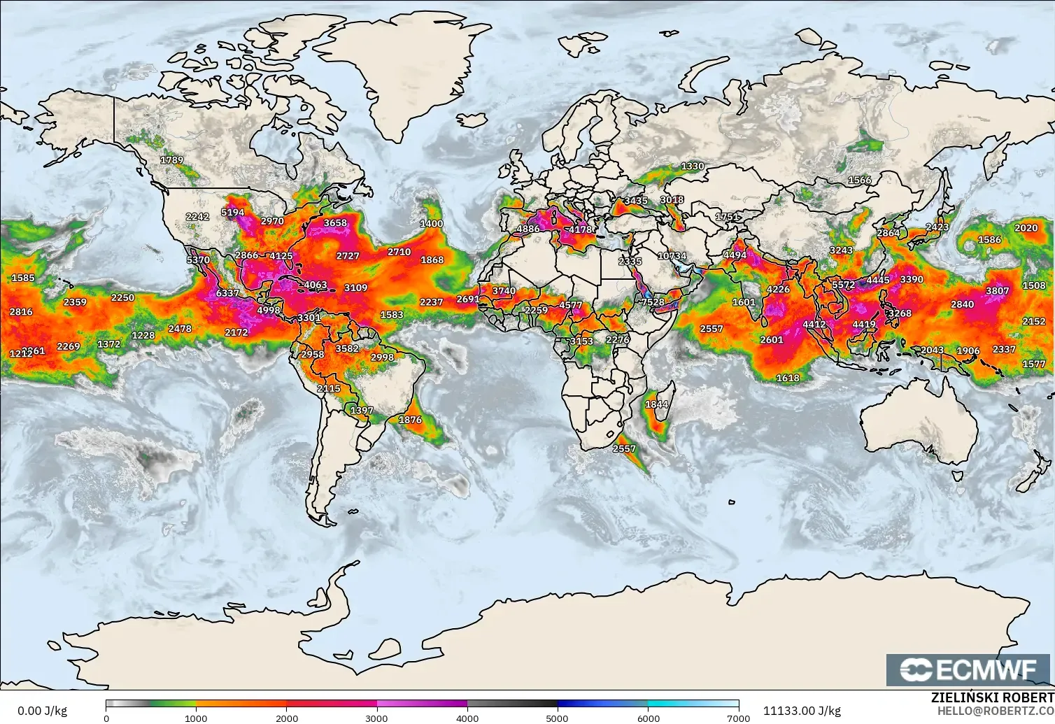 ECMWF IFS 0.25° загвар - Дэлхий, CAPE