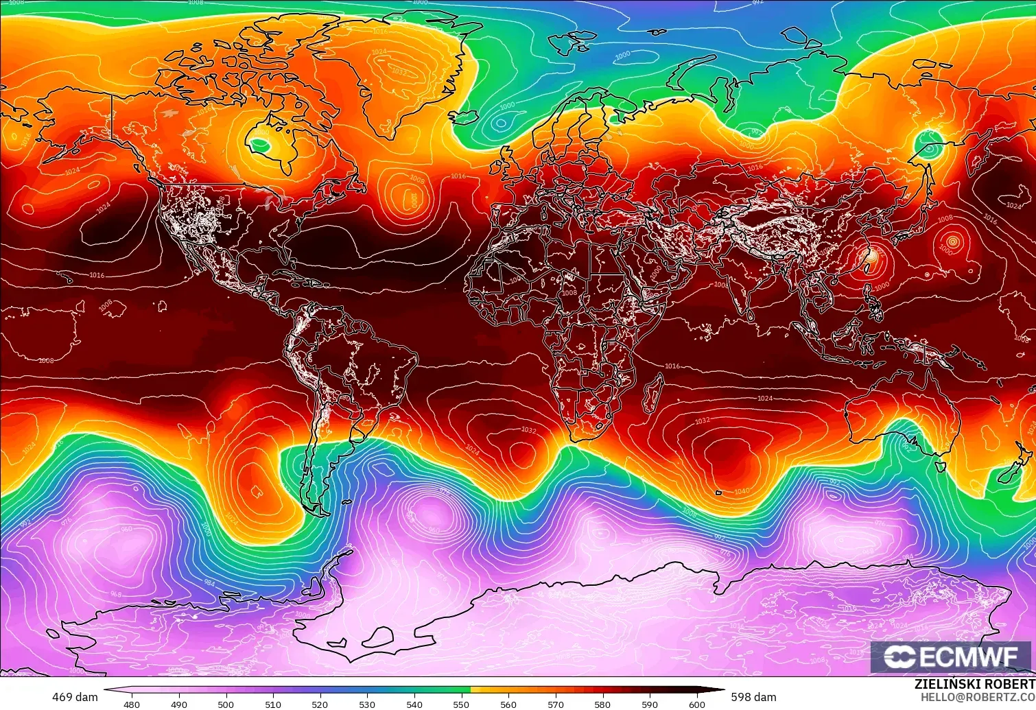 ECMWF IFS 0.25° загвар - Дэлхий, 500 гПа дахь геопотенциал өндөр