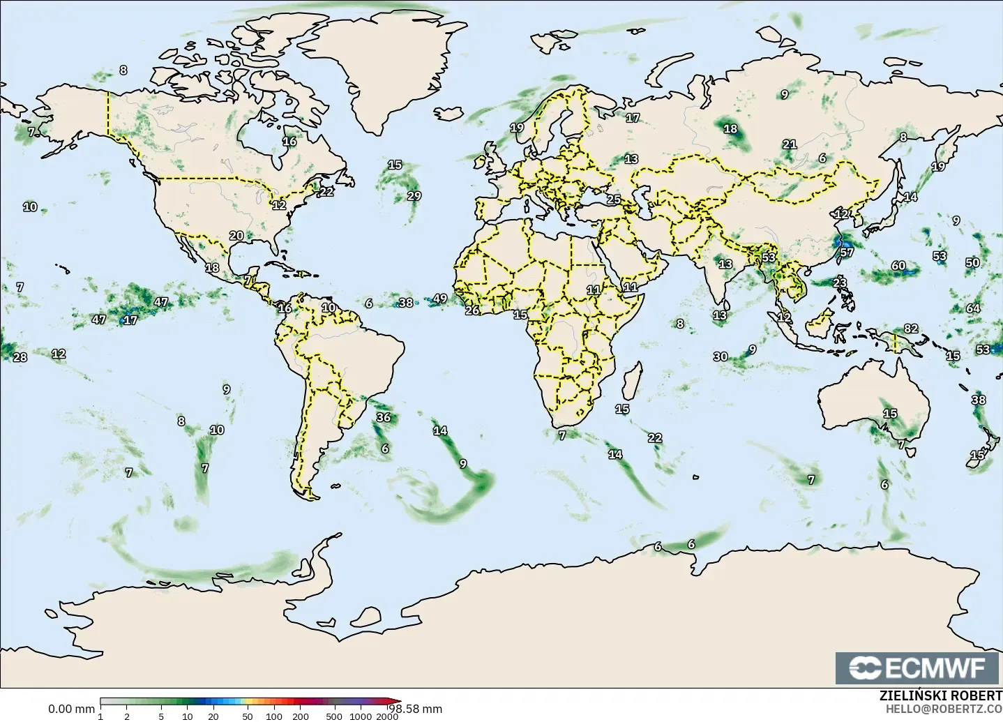 ECMWF IFS 0.25° загвар - Дэлхий, Хур Тунадас Хуримтлал