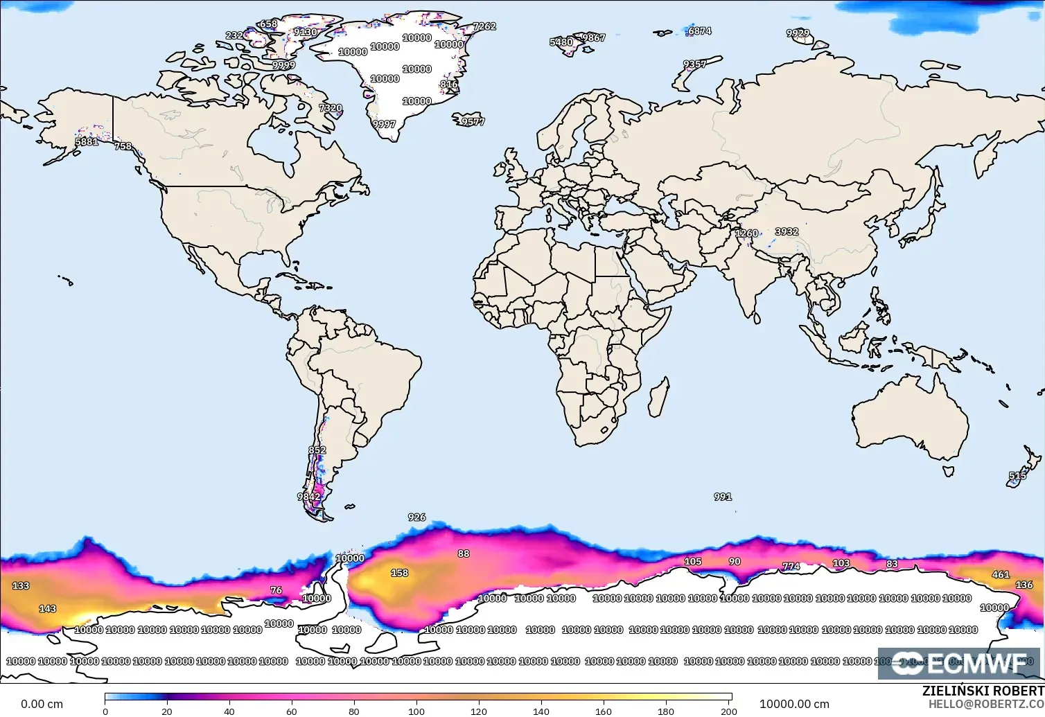 ECMWF IFS 0.25° загвар - Дэлхий, Цасны Зузаан