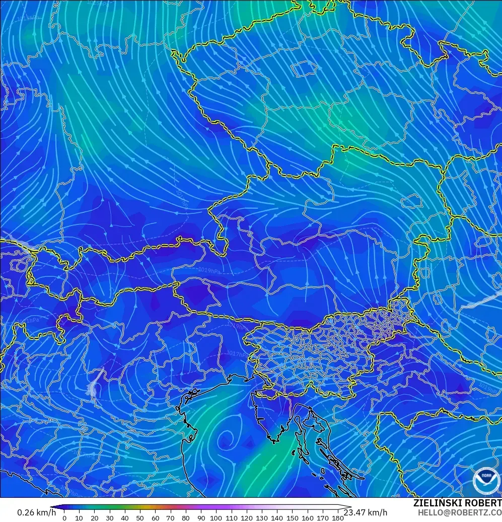GFS загвар - Австри, Салхи 10 м