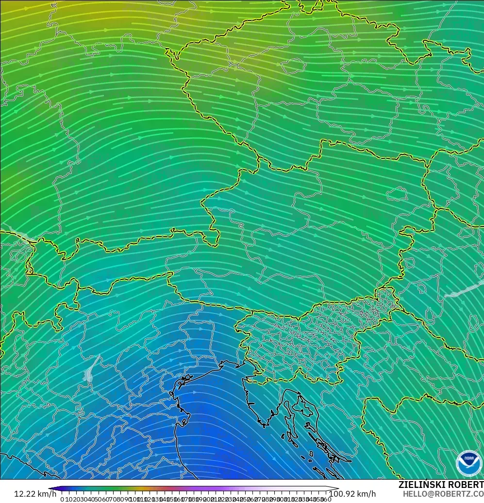 GFS загвар - Австри, Салхи 300 hPa (түншил)