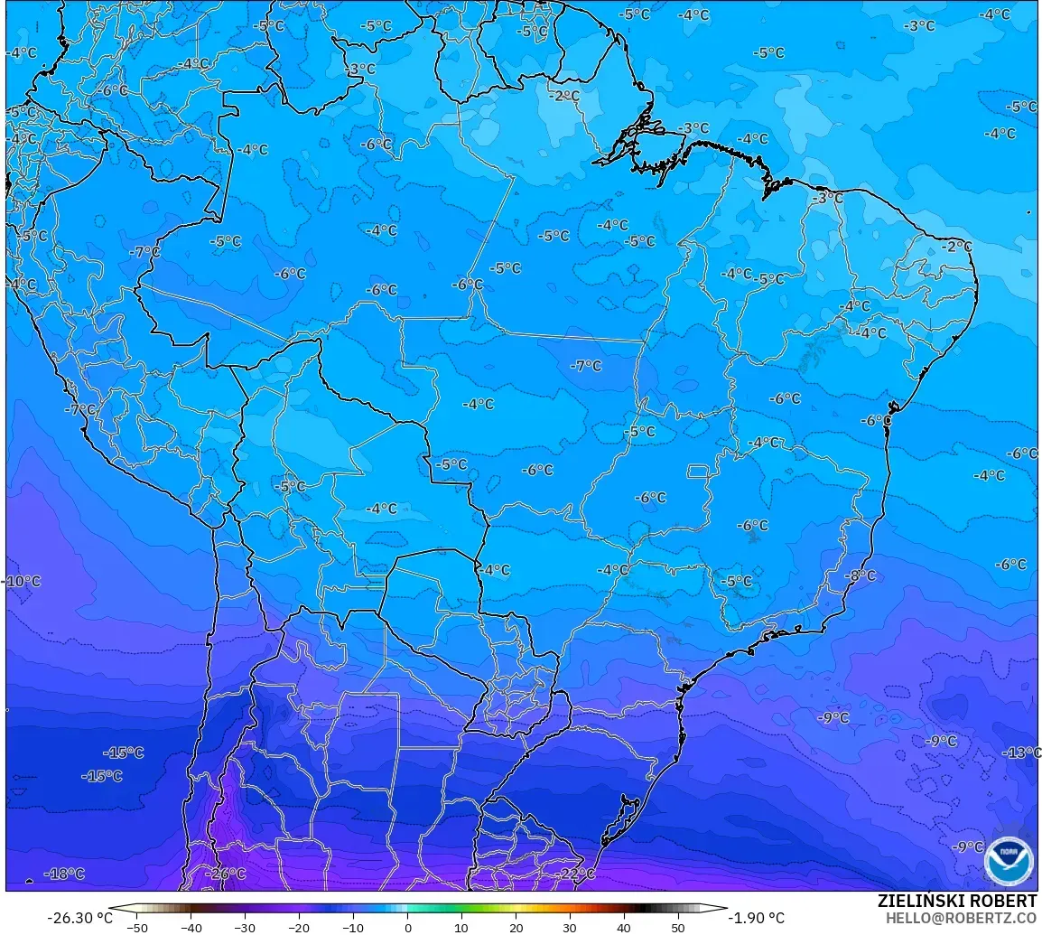 GFS загвар - Бразил, Температур 500 hPa